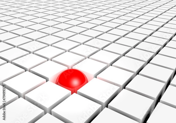 Fototapeta Red sphere and white cubes