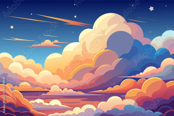 Fototapeta Fluffy clouds catching the first rays of dawn