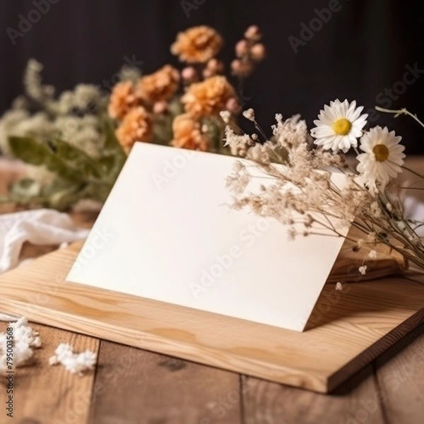 Fototapeta Wooden Stand with a Blank Invitation Card