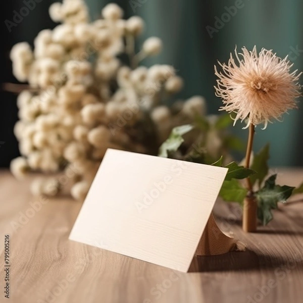 Fototapeta Wooden Stand with a Blank Invitation Card