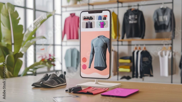 Fototapeta Sport Online Shopping List and Mobile App Marketplace Store Mock up Screen Banner for Advertising ux ui