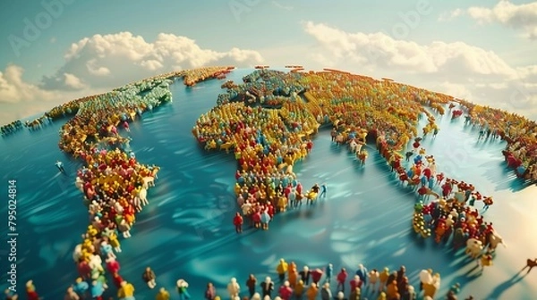 Fototapeta World Employee diversity as diverse cultures and multiculturalism society and international tolerance celebration of global people integration and community inclusion on world population Day