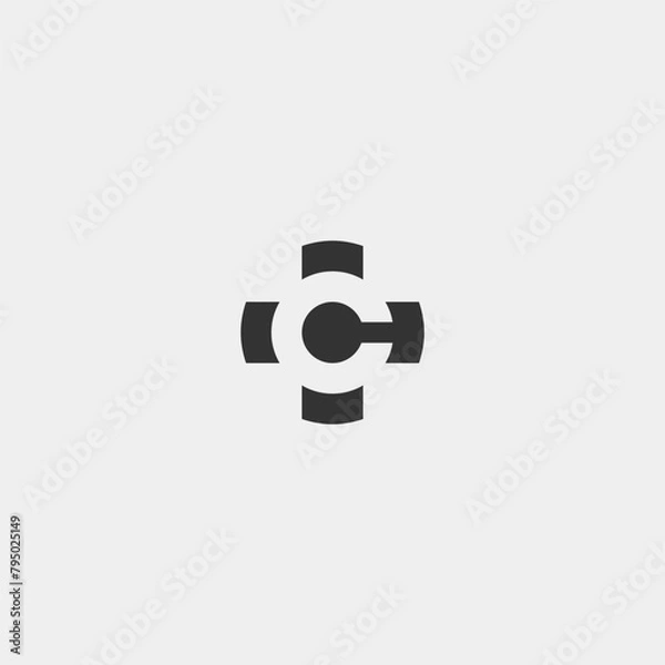 Fototapeta C letter initial logo mixed with plus mark or medical cross icon - black and white