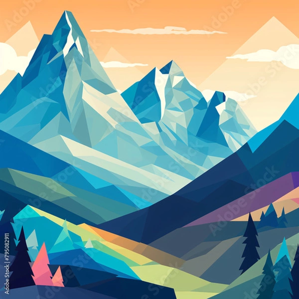 Fototapeta Colorful Digital Mountain Landscape