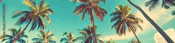 Fototapeta Vintage Gaze at Tropical Palms Against Azure Sky