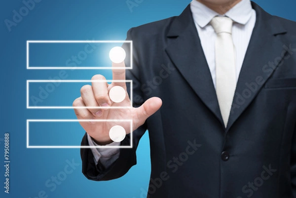 Fototapeta Businessman touch checking mark checklist marker Isolated