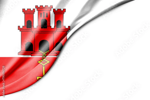 Fototapeta Gibraltar flag. 3d illustration. with white background space for text. Close-up view.