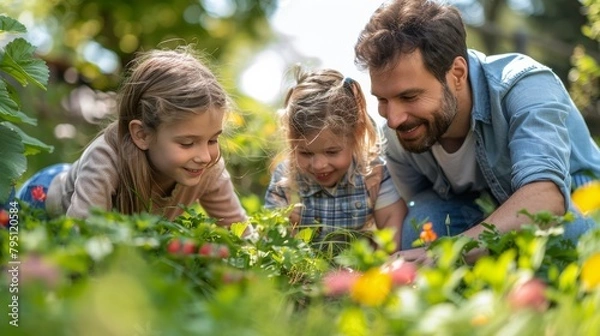 Fototapeta Man and Two Girls in a Garden