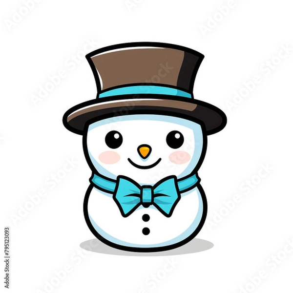 Fototapeta clipart kawaii, cute snowman , soft pastel colour scheme, white background сreated with Generative Ai