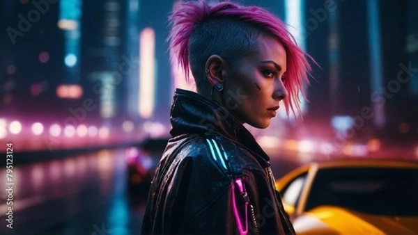Fototapeta サイバーパンクスタイルの女性,Generative AI AI画像
