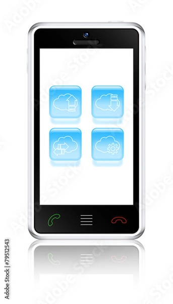 Fototapeta Touchscreen smartphone with cloud icons. Vector illustration