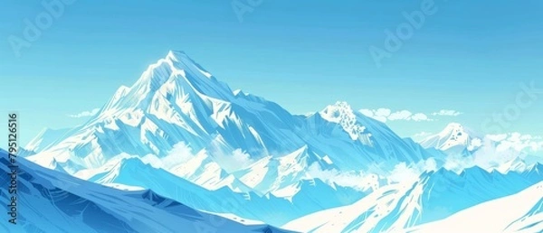 Fototapeta Illustration of Snowy Mountain Range, Tranquil Winter Landscape, Vector Minimalism in Nature, Alpine Serenity and Frosty Peaks