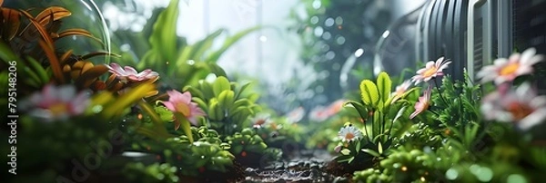 Fototapeta Plants growing in a green AI Generated