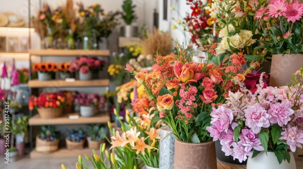 Fototapeta A flower shop with a variety of flowers on display
