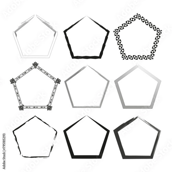 Fototapeta Collection of pentagon frames. Geometric borders variety. Abstract shapes set. Decorative elements design. Vector illustration. EPS 10.