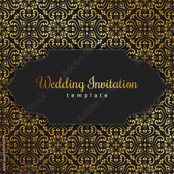 Fototapeta luxury golden swirl embroidery seamless pattern with abstract tiles fabric textile style