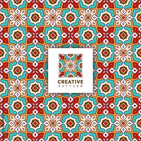 Obraz luxury red colorful embroidery seamless pattern with abstract tiles fabric textile style