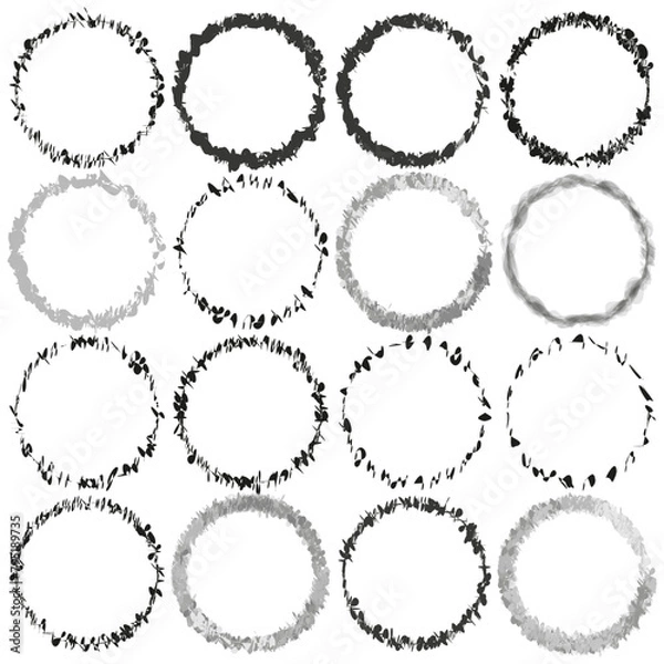 Obraz Circular grunge frames collection. Abstract round borders set. Decorative elements for design. Vector illustration. EPS 10.