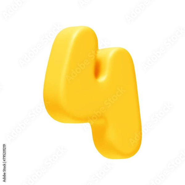 Fototapeta Number 4. Four Number sign yellow color. Realistic 3d design in cartoon style. Isolated on white background. vector illustration