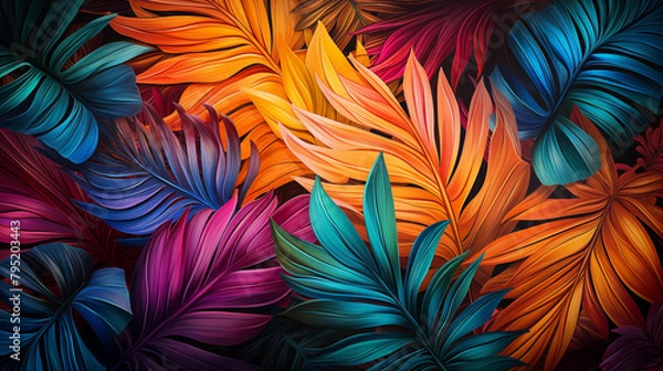 Obraz Colorful palm leaves pattern background