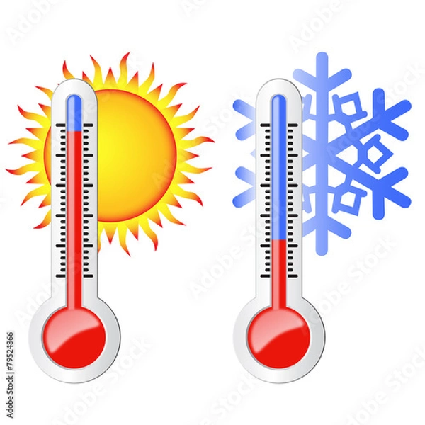 Obraz Two thermometers, the sun and snowflake.