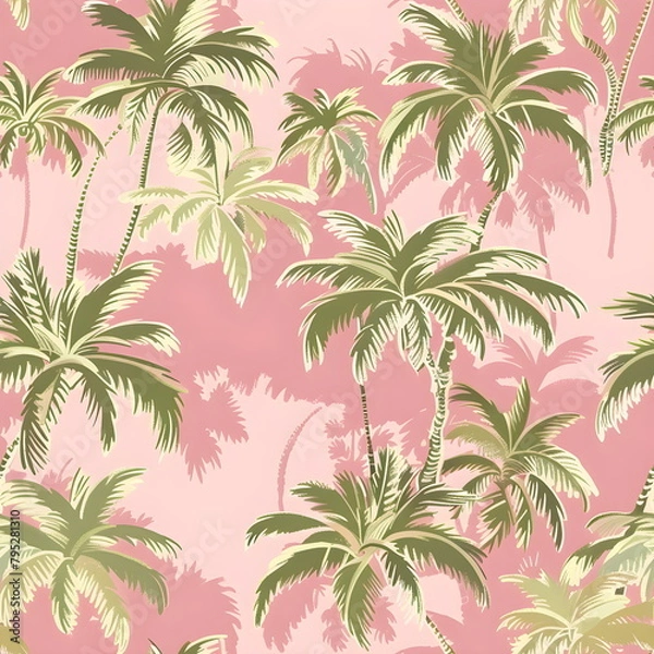 Fototapeta Palm trees, palm leaves seamless pattern. jungle forest background. Summer tropical wildlifeillustration for wallpaper, textile