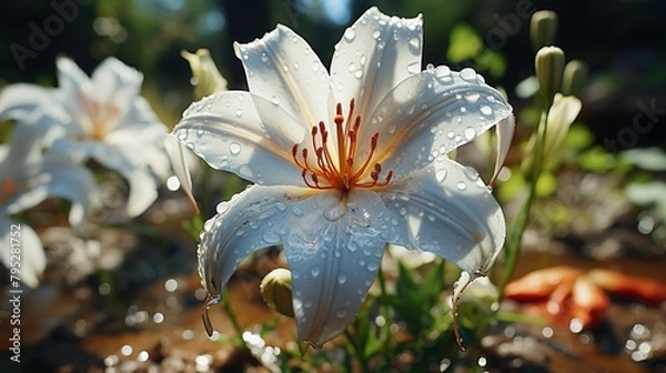 Obraz Realistic and Cute Lilies in Lush Greenery on Sunny Day