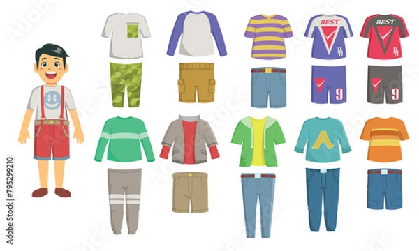Fototapeta Set of kid's or boy clothes. editable vector, you can mix and match it