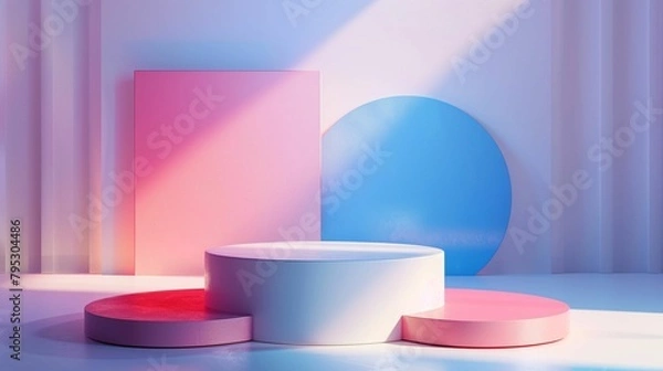 Fototapeta Modern Elegance Redefined: Captivating 3D Rendered Minimal Sleek Podium in Solid Plastic, Elevating Presentation with Clean Lines and Contemporary Sophistication