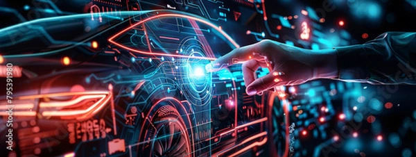 Fototapeta Digital Evolution: Virtual Innovation Drives the Future of Electric Vehicles.