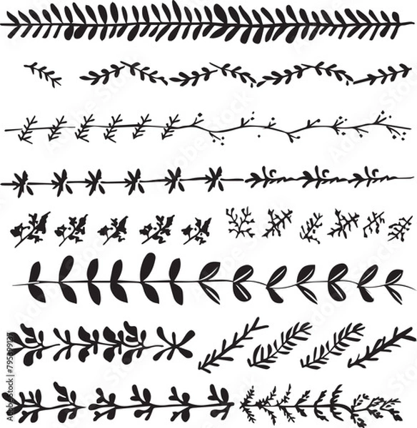 Fototapeta Set of vector simple leaves, ornamental design elements.