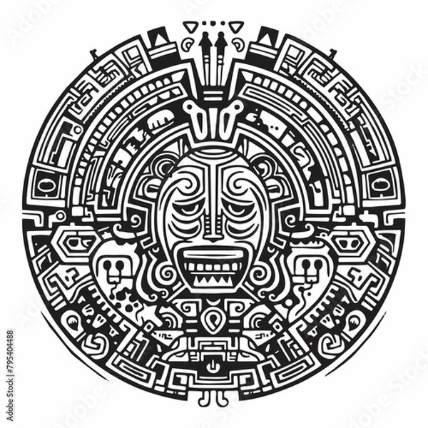Fototapeta mayan aztec calendar with mask