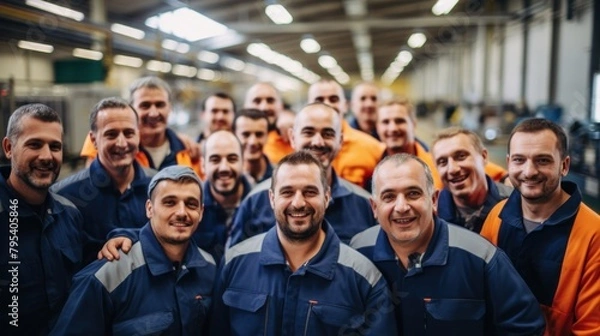 Fototapeta Group of employees and groups of engineers in industrial plants Team and engineers Standing with a cheerful smile in the factory