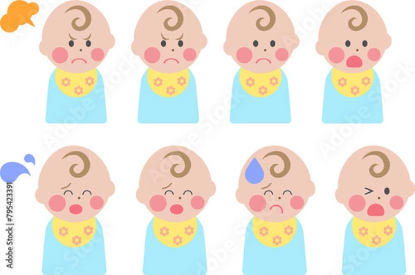 Fototapeta 赤ちゃんの表情イラスト集_怒る、困る、驚く