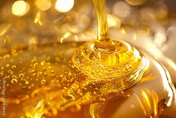 Fototapeta Indulge in the golden luxury of liquid honey, its viscous flow inviting you to savor the essence of pure indulgence