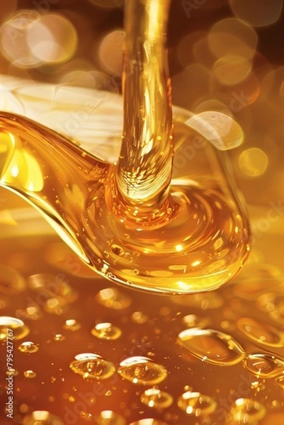 Fototapeta Immerse yourself in the golden hues of liquid honey, its shimmering surface glistening under soft, warm light