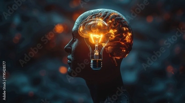Fototapeta Brain with a light bulb inside