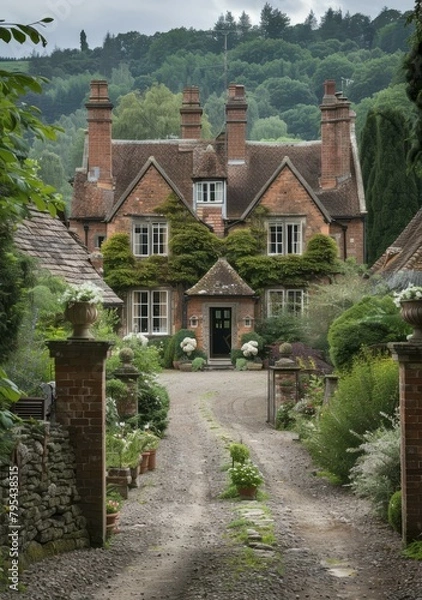 Fototapeta b'Charming English Countryside Cottage with Beautiful Garden'