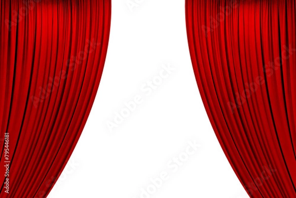 Fototapeta red theater curtain that dropped down as a straight line. Background for inserting text, empty spaces. Isolated on transparent background, png