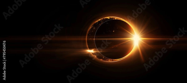 Fototapeta Solar Eclipse with Lens Flare on Black Background