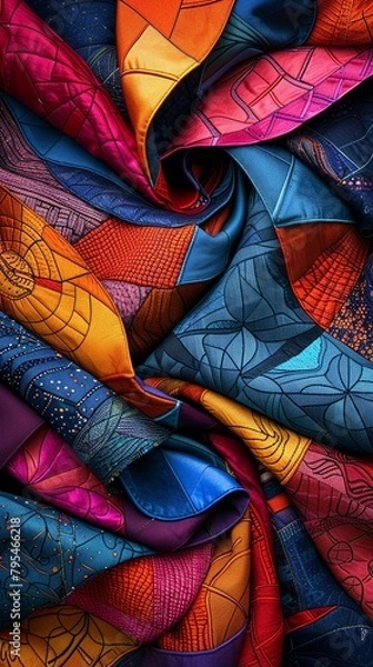 Fototapeta An abstract representation of patchwork fabric, with vibrant colors and intricate patterns merging together to create a visually striking image 8K , high-resolution, ultra HD,up32K HD
