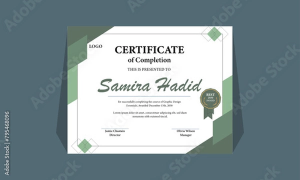Fototapeta Flat certificate template. Elegant certificate of achievement.