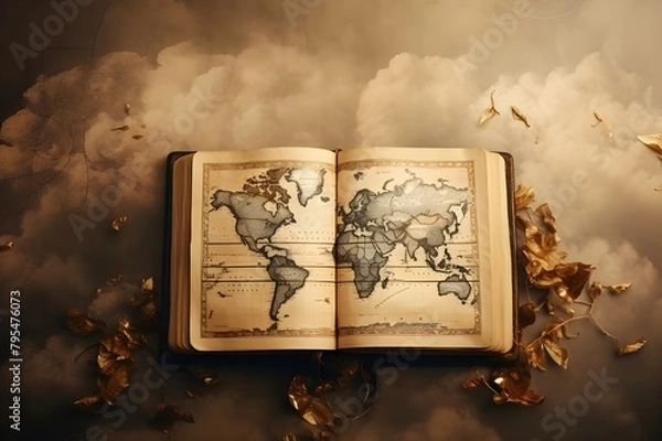 Fototapeta Map of the world map in the book. concept of religion. union of nations