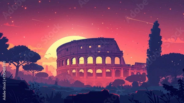 Fototapeta The Colosseum scene in flat graphics