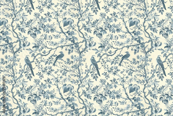 Fototapeta Toile floral pattern tapestry. Vintage botanical wallpaper pattern. Background image. Created with Generative AI technology