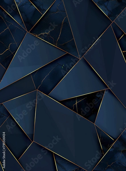Fototapeta  Luxurious Dark Blue Abstract Template with Geometric Triangle Pattern and Golden Striped Line