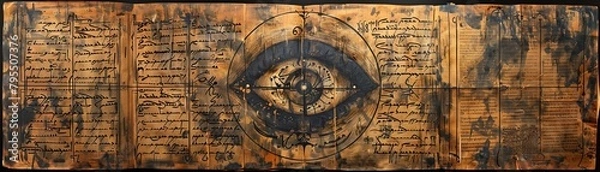 Fototapeta An illustration of an all-seeing eye surrounded by Enochian script.