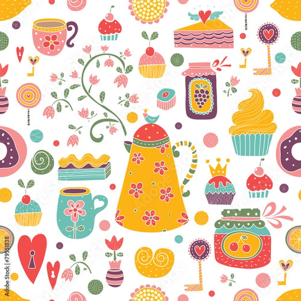 Fototapeta Spring tea. Seamless pattern.