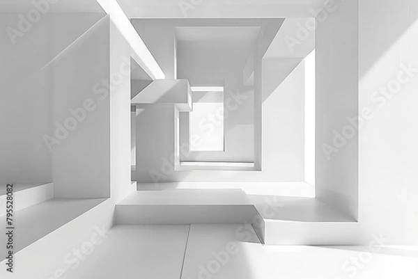 Fototapeta Minimalist geometric forms providing a clean and crisp look against white