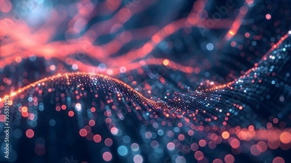 Fototapeta walls wrapped in digital binary codes with blue lights in the technology gateway
